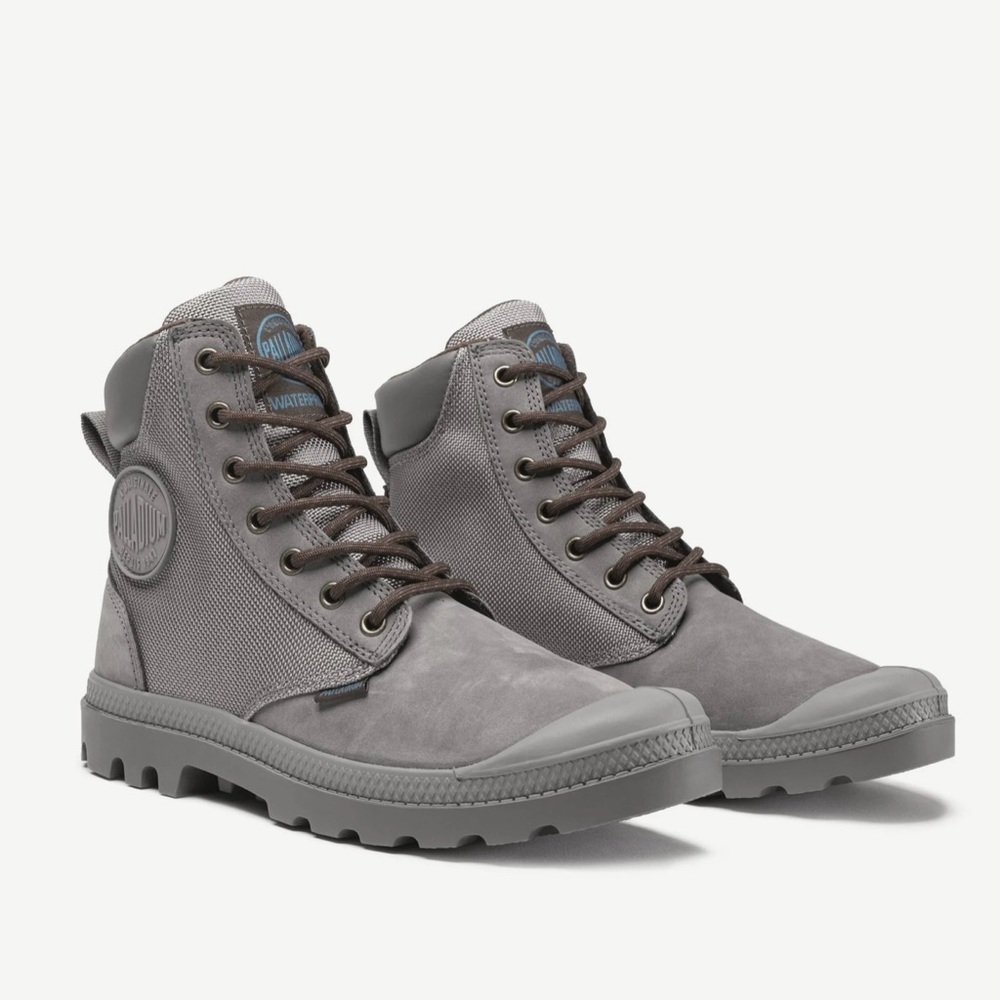 Palladium Women's Gray Waterproof Canvas & Suede Lace-Up Boots